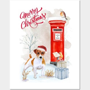 Jack Russell Terrier Merry Christmas Santa Dog Posters and Art